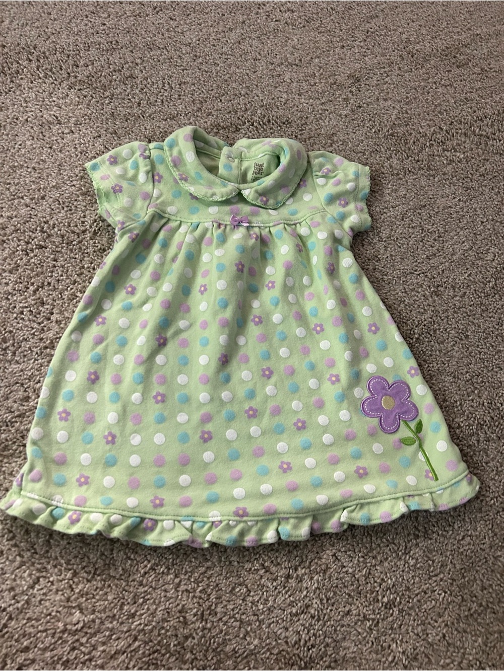 Carters 9 Month Green Polka Dot Dress with Flower